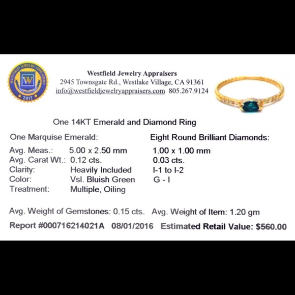 Modern Minimalist Emerald Diamond Stack Ring Oval Marquise 14k Gold Beaded 7.25 - Picture 2 of 2